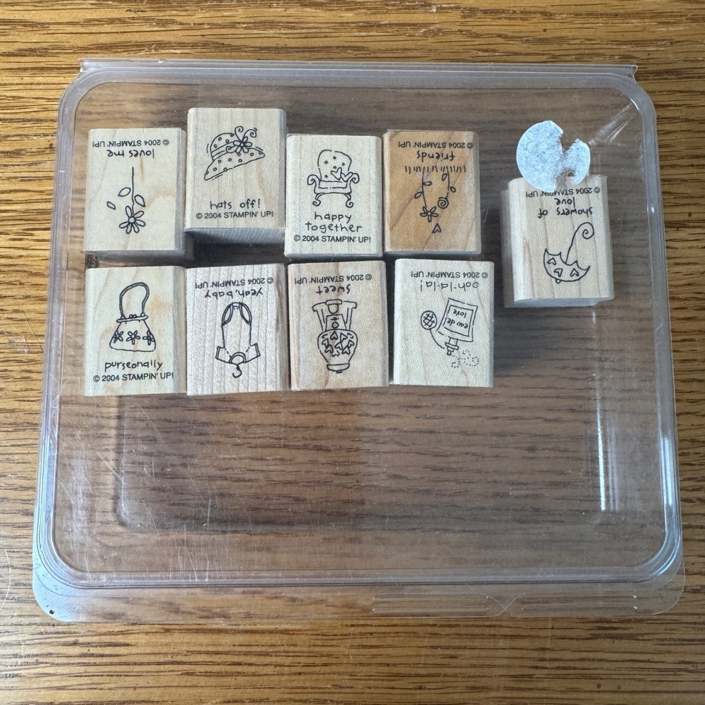 Stampin Up A Little Love Wood Mounted Rubber Stamp Set 9 Pieces 2004 Vintage